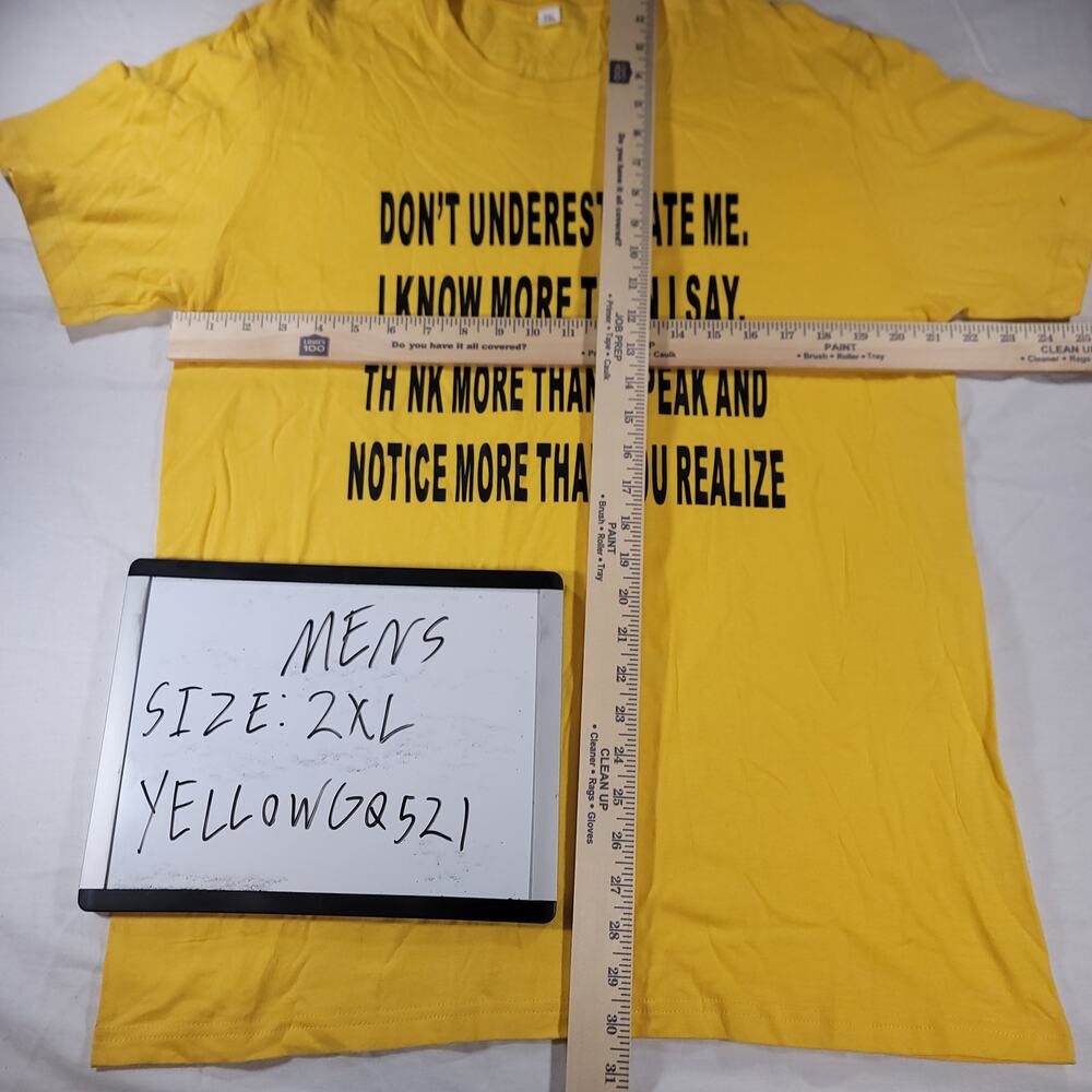Dont Underestimate Me Graphic Short Sleeve Crew Neck Shirt Mens Size 2XL Yellow - Picture 6 of 9
